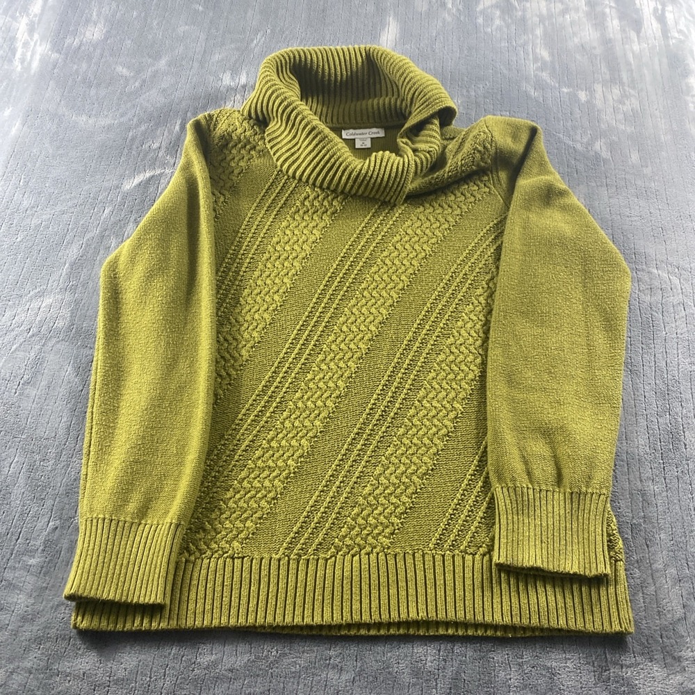Coldwater Creek Olive Green Cowl Turtle Neck Knit Sweater - M
